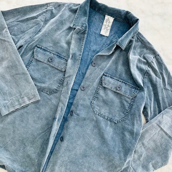 Sadie & Sage Washed Corduroy Ladies Shacket Blue M/L Button Down Oversized - Picture 1 of 5